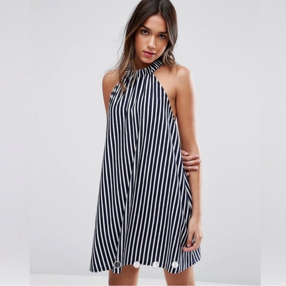 Navy and White Striped Halter Dress